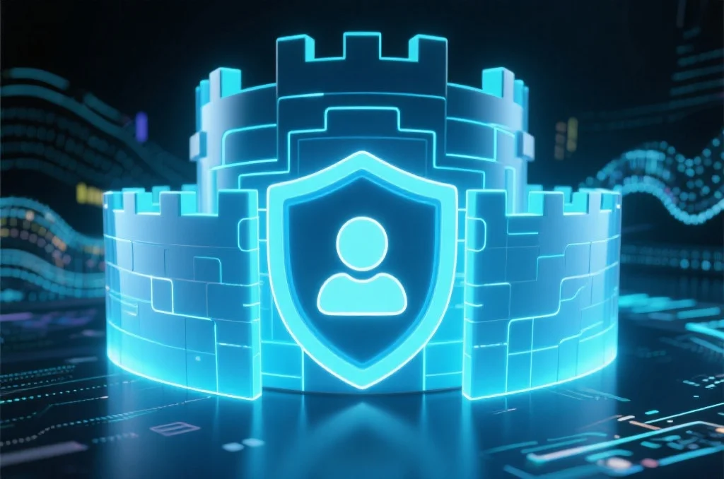 抽象数字堡垒，象征益达娱乐对用户安全和信任的承诺